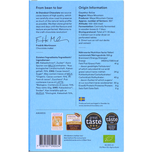 Standout Chocolate Maya Mountain Belize 70%