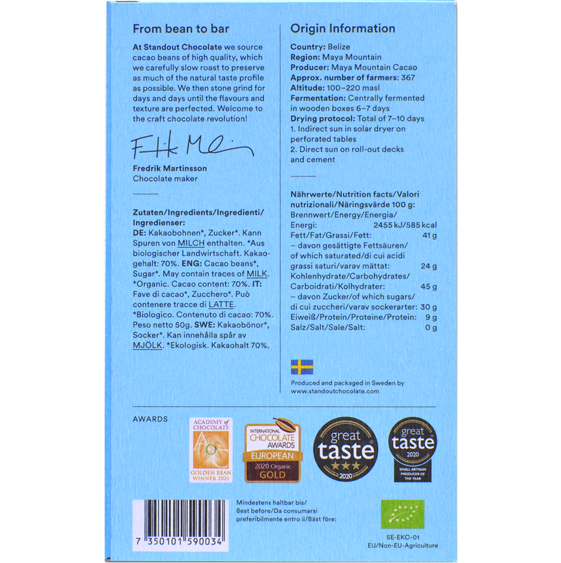 Standout Chocolate Maya Mountain Belize 70%